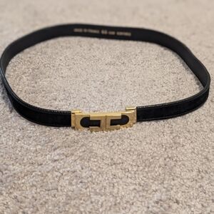 Black Leather Belt with Gold Buckle